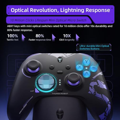 Thunderobot G80 1000HZ Wireless Gaming Controller for NS/PC/iOS/Android with Charging Dock,Hall-effect Adjustable Joystick,Dual-Mode Force-Switch Triggers,Optical Micro Switches,RGB Backlight (Black) - color: Black