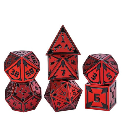 UDIXI Red Metal Dice Set D&D, Heavy Metal DND Dice Set for Tabletop Games | 7-Pieces, Lozenge Pattern, Zinc Alloy, Gorgeous Metal Gift Case, DM Gift, for RPG Dungeons and Dragons Role Playing Games - color: Red