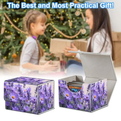 Lavender Flowers Deck Box for MTG Commander | Holds 100+ Double-Sleeved Cards | Strong Magnetic TCG Card Case for Collectible Games - color: Lavender Flowers