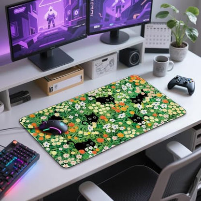 Cute Flower Cat Large Gaming Mouse Pad Desk Mat 31.5"x15.7" | Extended Mousepad, Non-Slip Rubber Base , Stitched Edges, for Computer/Laptop/Office/Home - color: Cat Floral