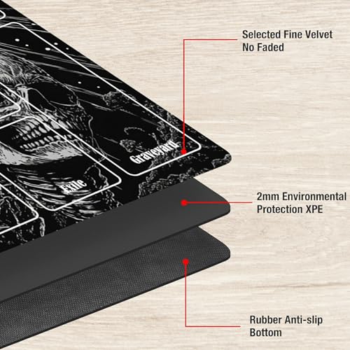MTG Playmat with Zones, TCG Card Game Play Mat with Stitched Edges, Non-Slip Rubber Base Gaming Desk Mat, Smooth Surface 24 x 14 Inch, Dark Sunflower Skull - color: Dark Sunflower Skull, size: Zone 1