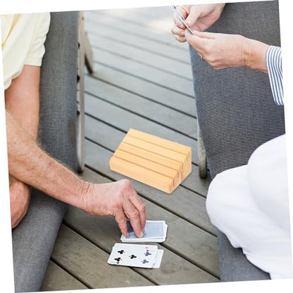 Yardwe 2Pcs Wooden Card Holder Wooden Display Base for Playing Cards Practical Storage for Games Compact Design for Home Decoration Sturdy Stand for Cards and Chess