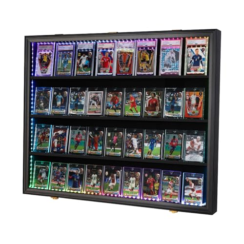 VERANI 36 LED Graded Sports Baseball Card Display Case Wall Mount Black | Large 36-slot inner space,Built-in soft LED light strips,Fully sealed dustproof structure,Wall mount vertical design - size: Large-Horizontal-Black-with LED