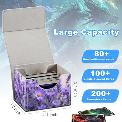 Lavender Flowers Deck Box for MTG Commander | Holds 100+ Double-Sleeved Cards | Strong Magnetic TCG Card Case for Collectible Games - color: Lavender Flowers