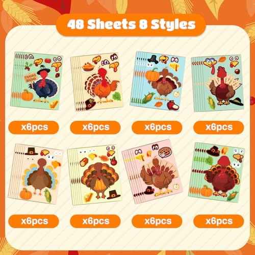 48 Sheets Thanksgiving Stickers for Kids Bulk Cute Holiday Stickers Funny DIY Crafts Activities Party Favors Game Gifts for Boys Girls - style: Thanksgiving