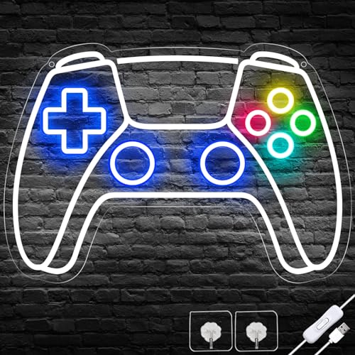 Gamer Neon Sign, Gamepad Shaped LED Neon Sign for Gamer Room Decor, Gaming Neon Sign for Boys Room Decor, Neon Gaming Sign for Gaming Wall Decor, USB Powered Gamer Gifts for Teens, Boys, Kids - style: White Gamepad Neon Sign
