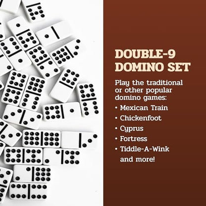 Alex Cramer The Nines Double 9 Domino Set. American-Made Solid Walnut Case Holds Our 55-Piece Set of Dominoes (Double Nine Domino Set for Adults) - style: Double-9 Domino Set