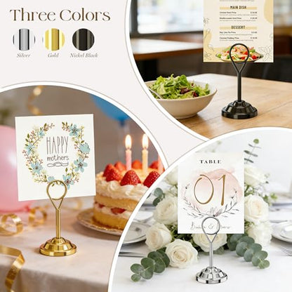 Urban Deco 16 Pieces Table Card Holder Place Card Holders 4 inches Steel Card Holders for Photos, Food Signs, Memo Notes, Weddings, Restaurants, Birthdays (Nickel Black Round) - color: Nickel Black Round