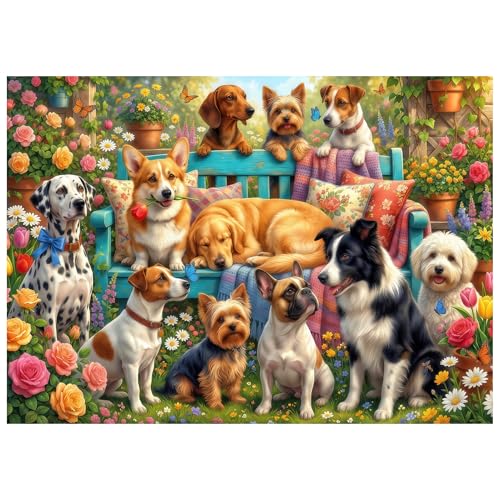 Garden Dogs Gathering Puzzles for Adults 1000 Pieces,Impossible Challenging Jigsaw Puzzles for Adults,Colorful Floral Puppy Party Art,Friends Family Activity Game Nights Gifts(27.6" x 19.7") - color: Garden Dogs