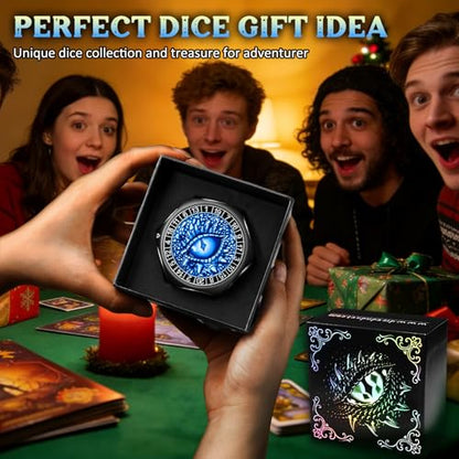 ZHOORQI 8-in-1 DND Dice Set – Metal Spinner Dice with Dual D20, 3D Monster Engravings & Smooth Spinning – Perfect for TTRPG, D and D Dungeons and Dragons Gifts(Black Dice- Blue) - color: Black Blue