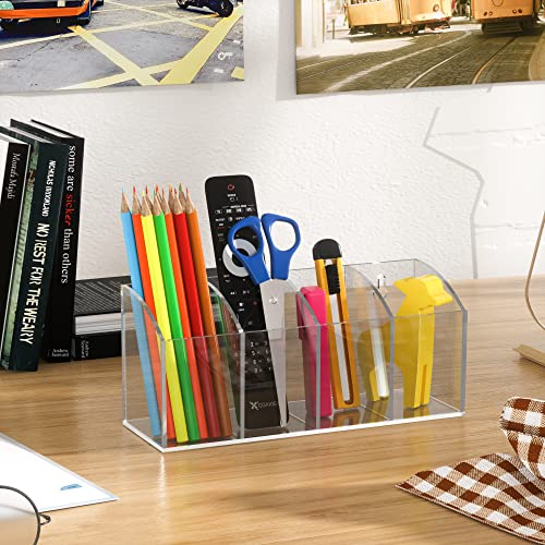 Acrylic Pen Holder Organizer 4 Compartments, Clear Makeup Brush Holder, No Drill Wall Mounting Pencil Holder for Office Accessories - size: 4 Compartments