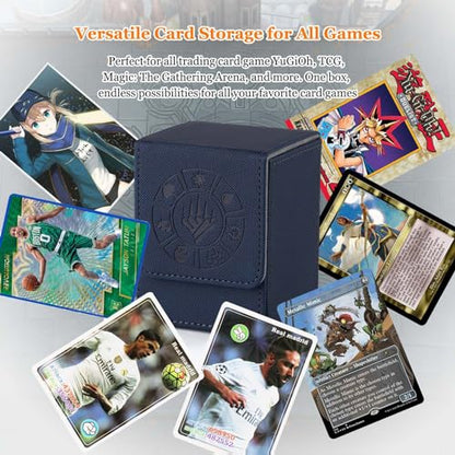 Arkeiliy Card Deck Box, 110+ Storage MTG Deck Box with 50 Pcs Card Sleeve, Collectible Trading Card Cases for Magic Commander and More (Blue) - color: Blue