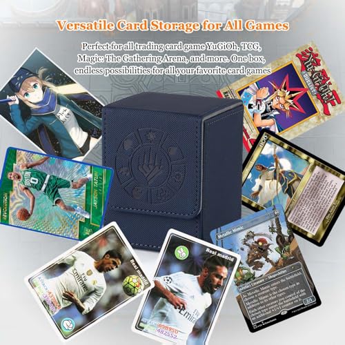 Arkeiliy Card Deck Box, 110+ Storage MTG Deck Box with 50 Pcs Card Sleeve, Collectible Trading Card Cases for Magic Commander and More (Blue) - color: Blue