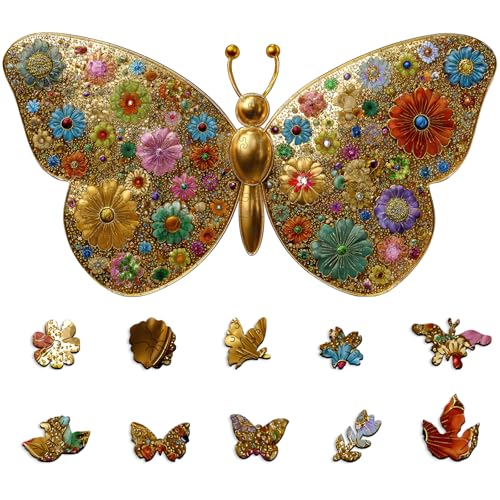 Mocfesk Wooden Puzzles for Adults, Golden Butterfly Puzzles, 496 Pieces | Unique Shaped Jigsaw Puzzles for Girls, Birthday Gifts Fun Family Game, 21.3 x 11.4 in - color: Golden Butterfly, size: Large