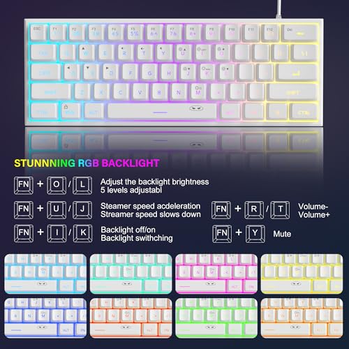 MageGee Mini 60% Gaming Keyboard, Upgrade RGB Backlit 61 Key Ultra-Compact Keyboard, TS91 Ergonomic Waterproof Mechanical Feeling Office Computer Keyboard for PC, MAC, PS4, Xbox ONE Gamer(White) - color: White