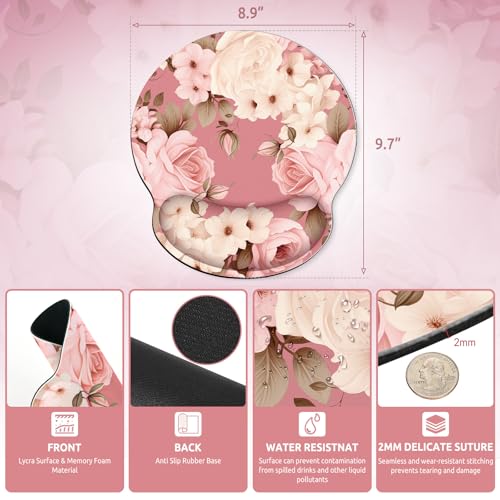 KONVINIT Ergonomic Mouse Pad with Wrist Rest, Small Mousepad with Non-Slip Rubber Base and Smooth Surface, Beach Mouse Pads for Desk, Office Desk Accessories - color: Pink