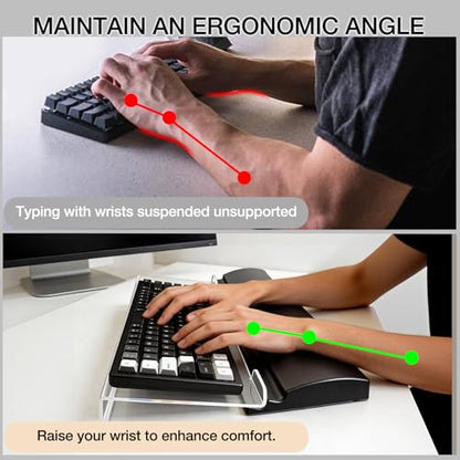 Acrylic Keyboard Stand w/Silicone Wrist Rest Adjustment, Ergonomic | 4-Level Height, Wrist Rest Set 16.9 x 5.7",Computer Keyboard Riser, for Easy Typing Office, Gaming, Home Desks, Clear & Black
