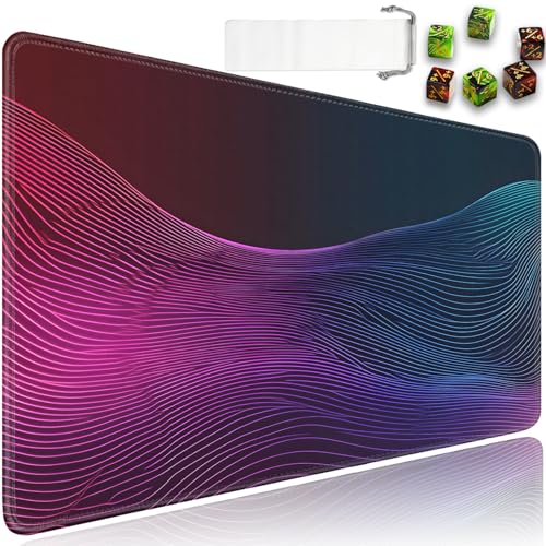 for MTG Game Playmat - 24 x 14 inches with Dices and Storage Bags, Non-Slip Base for TCG and Board Game Card Mats, Trading Card Games Mat, Neon Waves, Digital Art Pattern Collectible Card Playmats - color: Jv-playmat-p7-1-g198