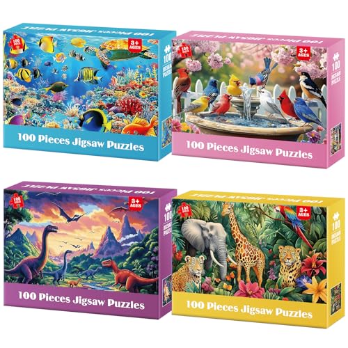 100 Piece Puzzles for Kids 4-8 - Wildlife Birds Marine Dinosaurs Puzzle for Toddlers 3-5 Large Piece Puzzle for Seniors Adults Puzzles for Kids Ages 4-6 6-8 8-10 Educational Toys Gift - color: Wildlife Birds Marine Dinosaurs
