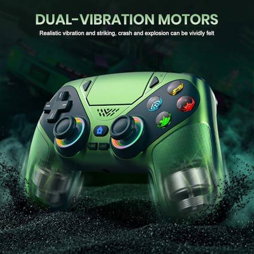 Gamrombo LED Wireless Controller for PS5, Dual Vibration, Macro/Turbo Functio Compatible with PS5 Pro/Slim/PC, n, 3.5mm Audio Jack, 6-Axis Motion Control Gamepad with Speaker (Metallic Green - color: Metallic Green