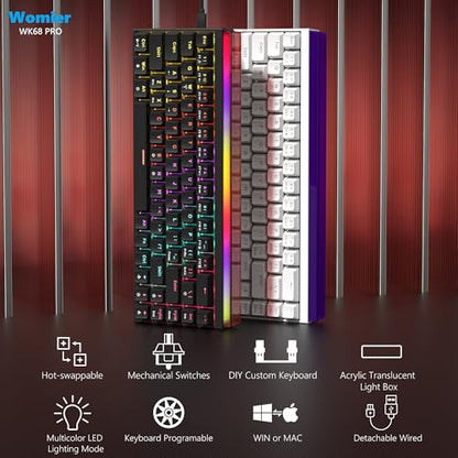 Womier 60% Keyboard Gaming with Light Box, Wired Mechanical Keyboard | with MCA Keycaps, OEM Profile, Programable,64 Keys Hot Swap RGB Cream Custom Key board for PC Computer WIN/MAC,WK68 PRO-Black - color: WK68-Black