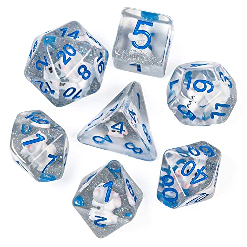 Cusdie 7-Die Dice DND, Polyhedral Dice Set Filled with Animal, for Role Playing Game D&D Dice (White Fox) - color: White Fox