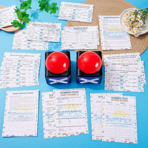 Summer Friendly Feud Game with 2 Answer Buzzers, Fun Family Summer Party Board Games for Adults Feud Card Trivia Quiz Activities for Holiday Party Family Office Group Team Building - style: Summer