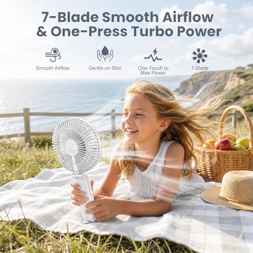Portable Handheld Fan, 10000mAh Rechargeable 6-Inch Personal Fan for Travel | Ultra Quiet Foldable Desk Fan, 5-Speed Battery Operated Fan with Up to 40H Runtime and Digital Display for Travel and Makeup - color: White