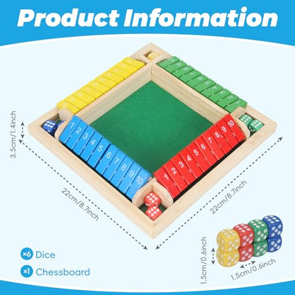TOMMYHOME Wooden Shut the Box Board Game – Math Games & Dice Games for 2-4 Players, Family Game for Game Night, Travel Board Games, Table Games for Adults & Kids, Bar, Trivia.
