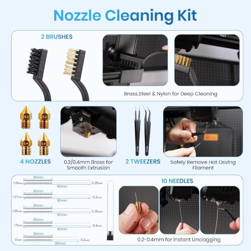 84Pcs 3D Printer Accessories, 3D Printer Tools Kit with Slotted Organizer Bag, PTFE Nozzle Anti-Stick Coating, T12 Needle Files, Deburring Tool, for All FDM/SLA, Bambu Lab, Ender 3, Anycubic,etc