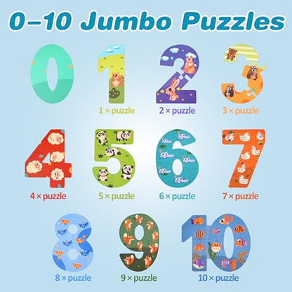 Wooden Puzzles for Kids, Montessori Numbers Puzzles Animal Puzzle for Toddlers, Preschool Learning Toys Educational STEM for Boys Girls Ages 3+ - style: Numbers