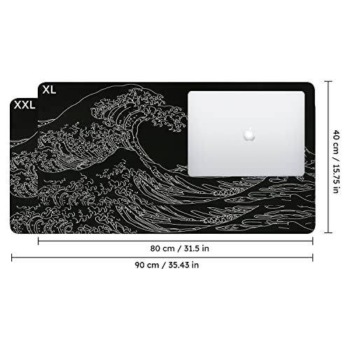 iCasso Mousepad,Gaming Mouse Pad,Black Wave of Kanagawa | Large Desk Mat,Big Rubber Base Mouse Mat with Stitched Edges,Computer Keyboard Desk Pad for Work Office Home - color: Black Wave of Kanagawa