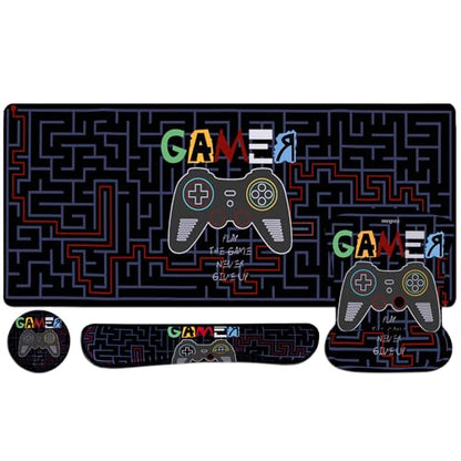 MEGREZ 4-in-1 Mouse Pad with Wrist Rest Ergonomic Memory Foam Desk Mat Set | ergonomic, anti-slip base, 4pcs set, desk pad, mouse wrist rest, keyboard rest, coaster, ideal for office & gaming - color: Black