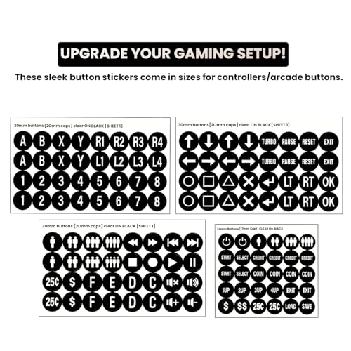 Arcade Button Stickers 24mm 30mm Die Cut Labels for Arcade Cabinet | Black Arcade Button Stickers Compatible only with 24mm & 30mm arcade buttons, not for PlayStation/Xbox handheld controllers - color: Game Button Labels Stickers Black* 4 Pcs
