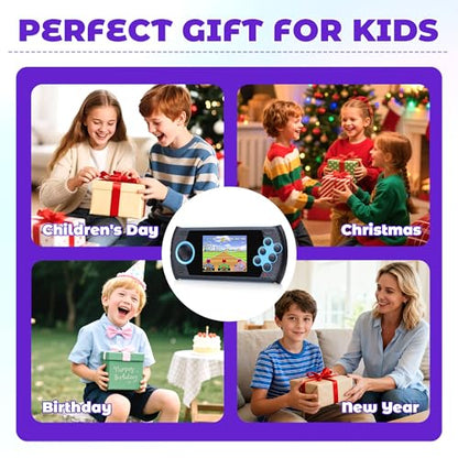 16 Bit Handheld Game for Kids Built-in 230 HD Classic Retro Video Games USB Rechargeable 3.0 Inch Childrens Travel Electronics Toys Portable Gaming Player System Gift for Boys Girls Ages 4-8-12 - style: Blue