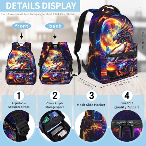 Cool Dragon Backpack For Boys Racing Car Dragon Boys Backpack For Kids Teens Elementary Middle School Student Bookbag For Age 6-18 Lightweight Travel Back Pack - color: Dragon