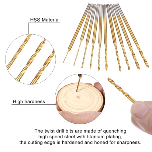 Uolor Mini Twist Drill Bit Set, 10Pcs Micro Engraving Drill Bits, 0.6mm-2.2mm, HSS 2.35mm Shank Titanium Coated Tiny Drill Bit Hole Drilling Tool for DIY Resin, Jewelry, Amber, Circuit Board, Walnut - color: Mini Twist Drill Bit Set