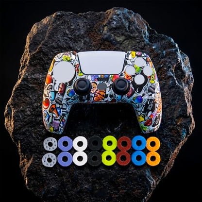 Precision Kit for PS5 Controller, Anti-Slip Silicone Skin Cover with 16Pcs Adjustable Tension Rings, Thumbstick Aim Assist and Protection Bundle - Grey Graffiti - color: Grey Graffiti