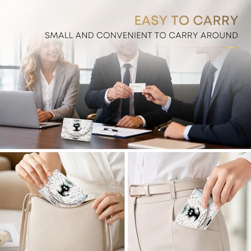 Business Card Holder，PU Leather Business Card Case Wallet Funny Black Cat | Pocket Travel Name Card Case for Men and Women Gift，Portable Magnetic Business Card Carrier for Purse - color: Funny Black Cat