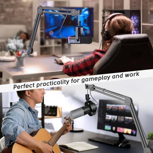 FIFINE Gaming USB Mic and Arm Stand, PC Computer RGB Microphone for Live Streaming, Meeting, Podcasting, Video, with Monitoring Headphone Jack, Light Control, for MAC OS/Windows (A8W+BM63)
