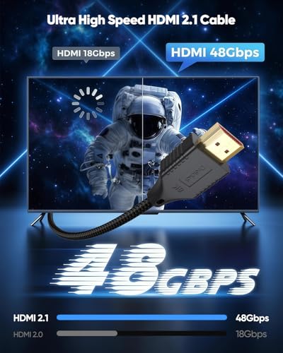 Short HDMI Cable 1FT 10K 8K@60Hz, Small HDMI 2.1 Cable 1 Foot | 4K@120Hz Gaming Cord 48Gbps High Speed, HDR10+, eARC, Ethernet Compatible with HDMI Switch, Roku TV, Monitor, Apple TV, PS5