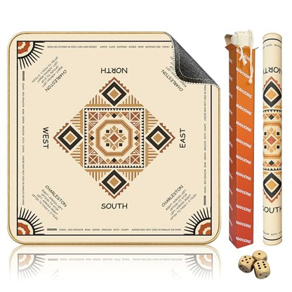 American Mahjong Mat for Table, 31.5"x31.5",No Folds Or Creases | Velvet Surface,Non-Slip Noise Reduction, Ethnic Style, 3 Dice & Drawstring Bag, For Poker, Card, Board & Tile Games - size: 31.5*31.5