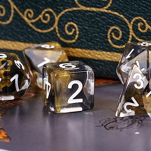 DND Dice Set Gold Magma Polyhedral Dice Set for D&D Tabletop Games | Leather Storage Bag, DM Gift, for Dungeons and Dragons Role Playing Games - color: Gold Mix Black