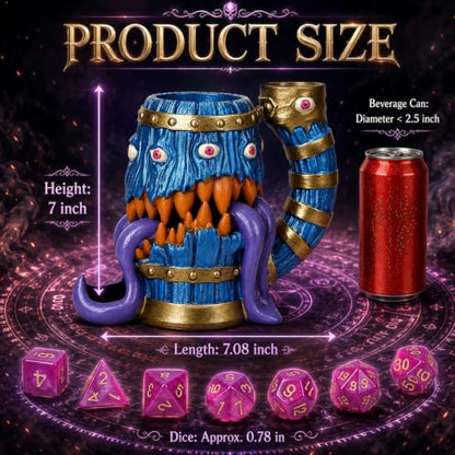 Dice Tower Mug, Dice Rolling Tower, Comes with 7 PCS Dice Set, Suitable for DND Dungeons and Dragons, Tabletop Games, Available As Drink Holder, D&D Gifts, DND Accessories (Purple Tongue) - color: Purple Tongue