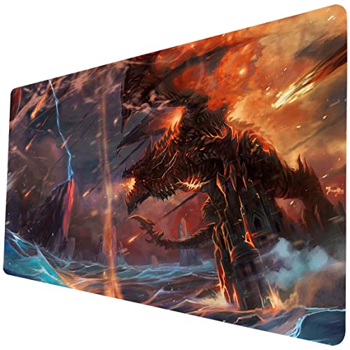 MTG Playmat, Card Game Play Mat for RPG TCG 24 x 14 inches Trading Card Dragon Playmats with Storage Bag Smooth Rubber Surface Battle - color: Lightning Dragon