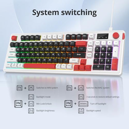 Owpkeenthy 98 Keys Gaming Keyboard with Knob, 96% Gasket Mouted Wireless Quiet Mechanical Feeling Membrane Keyboard RGB 3-Mode Wired/Bluetooth 5.0/2.4G for for Laptop Desktop(98 Black) - color: 98 Black