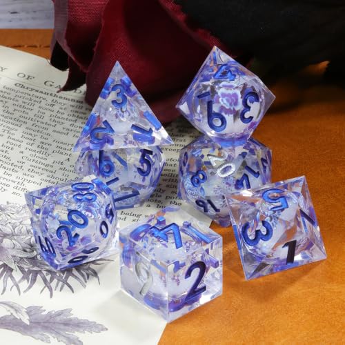 DND Polyhedral Resin Dice Set, 7 Pcs for Dungeons and Dragons RPG Table Games, Sharp Edge, D4 D6 D8 D10 D12 D20 - color: Starlit Ice