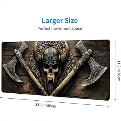 Axe Gaming Mouse Pad Warrior Skull Emblem Wood Grain Fantasy Mousepad XL Large Gaming Mouse Pad Laptop Keyboard Mat Desk Pad Office Computer Keyboard Laptop Home 31.5"x11.8" - color: Axe, size: 31.5" x 11.8"
