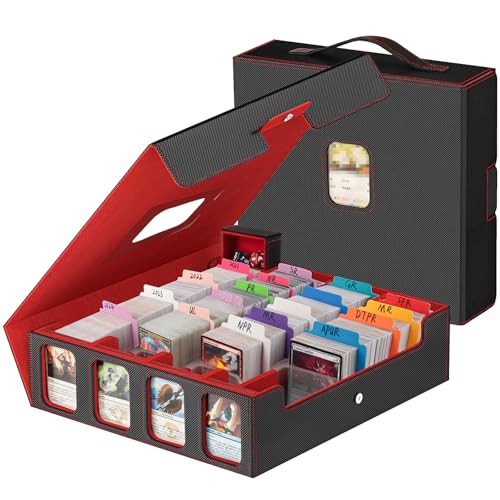 Gomyrod Card Storage Box 3200+ MTG Deck Box with 30 Colorful Divider, 4 Row Commander Trading Card Cases with Portable Handle & Display Windows, Fits for MTG/TCG/Magic Cards, Patented Design - color: Black & Red, size: 3200+