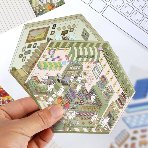 3D House Stickers,DIY Sticker Therapy for Adult Fun Cute Cartoon Stickers | Scene Make Your Own for MINI Room Scenes for MINIature Supermarket for Relief Stress Pass The Time (4 Pcs) - size: 4 Pcs Regular